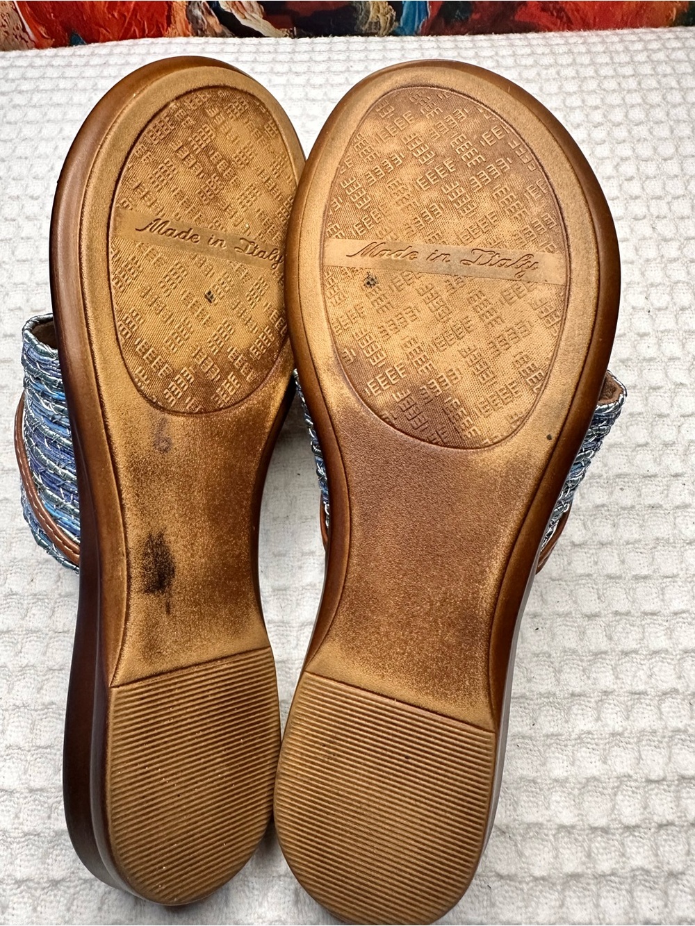 No.83 Toscanella Made in Italy Blue Raffia Thong Sandals - Picture 5 of 5